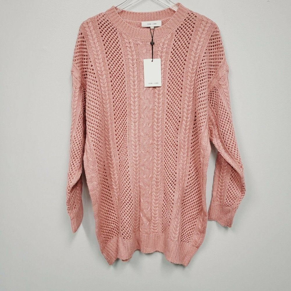 John & Jenn Sweater Tunic XLarge Pink Cable knit T Sweater Long Sleeve NWT